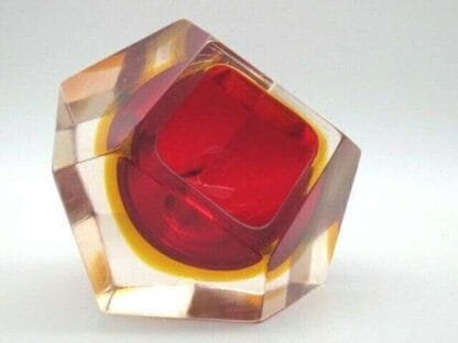 MURANO Poli seguso era diamond sommerso red & amber in pink art glass bowl - Image 6