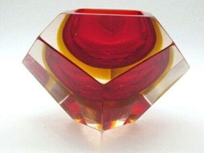 MURANO Poli seguso era diamond sommerso red & amber in pink art glass bowl - Image 7