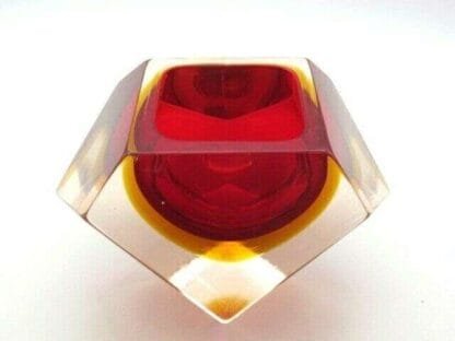 MURANO Poli seguso era diamond sommerso red & amber in pink art glass bowl - Image 8