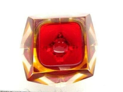 MURANO Poli seguso era diamond sommerso red & amber in pink art glass bowl - Image 9