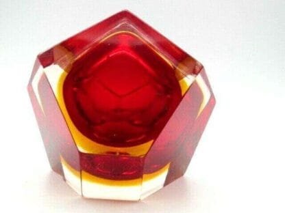 MURANO Poli seguso era diamond sommerso red & amber in pink art glass bowl - Image 10