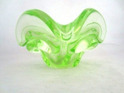 Murano art glass fluorescent freeform lobed bowl lime the shines under UV - Image 7