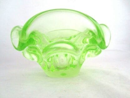 Murano art glass fluorescent freeform lobed bowl lime the shines under UV - Image 8