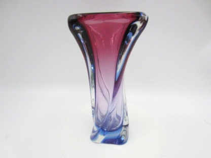 Murano purple / blue sommerso art glass vase Poli Seguso era square twisted body