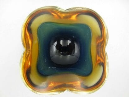 Poli Seguso large geode Murano blue in amber sommerso art glass designer bowl - Image 11