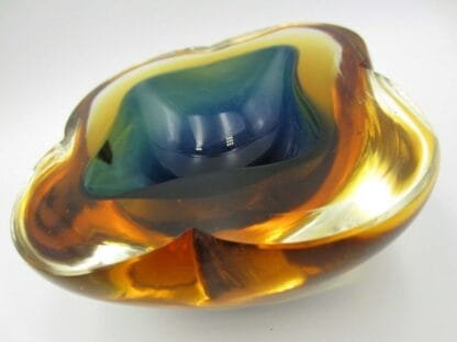 Poli Seguso large geode Murano blue in amber sommerso art glass designer bowl - Image 3