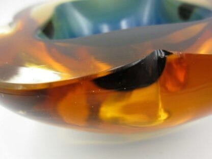 Poli Seguso large geode Murano blue in amber sommerso art glass designer bowl - Image 4