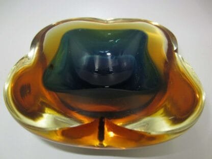 Poli Seguso large geode Murano blue in amber sommerso art glass designer bowl