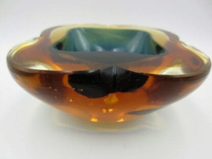 Poli Seguso large geode Murano blue in amber sommerso art glass designer bowl - Image 8