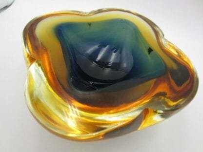 Poli Seguso large geode Murano blue in amber sommerso art glass designer bowl - Image 9