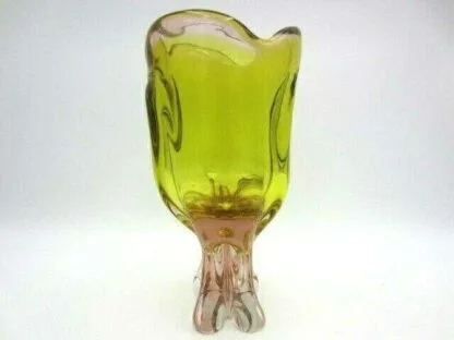 Sommerso Chribska XL organic footed round green and pink art glass vase - Image 6