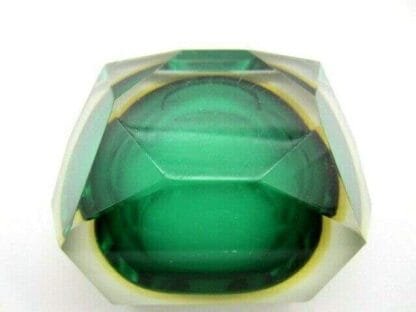 Faceted green amber Murano Sommerso diamond cut glass bowl Poli Mandruzzato era - Image 12