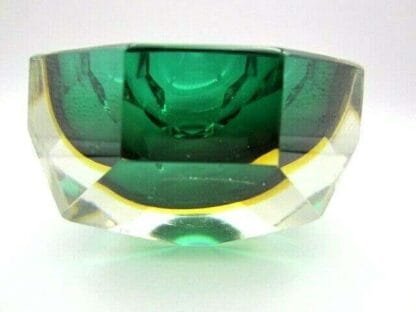 Faceted green amber Murano Sommerso diamond cut glass bowl Poli Mandruzzato era - Image 8