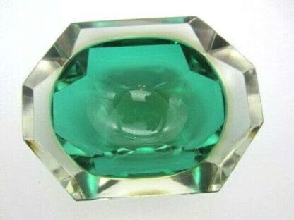 Faceted green amber Murano Sommerso diamond cut glass bowl Poli Mandruzzato era - Image 10