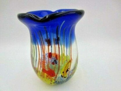 Fish tank Aquarium Barbini glass vase, Cobalt Blue, fish, bubbles reeds c1960s - Image 11