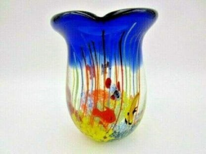 Fish tank Aquarium Barbini glass vase, Cobalt Blue, fish, bubbles reeds c1960s - Image 3