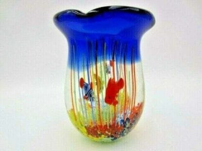 Fish tank Aquarium Barbini glass vase, Cobalt Blue, fish, bubbles reeds c1960s - Image 5