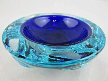 Galliano Ferro Murano dimpled geode bowl sommerso ice blue & turquoise 70's