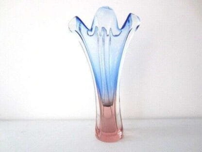 Large Vase blue & pink vintage Retro Glass Skrdlovice Beranek Czech - Image 3