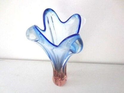 Large Vase blue & pink vintage Retro Glass Skrdlovice Beranek Czech - Image 7