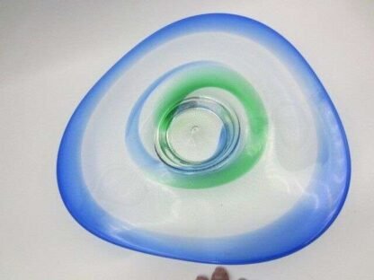 Large green blue Organic sommerso and fine bubbles art glass centrepiece bowl - Image 4