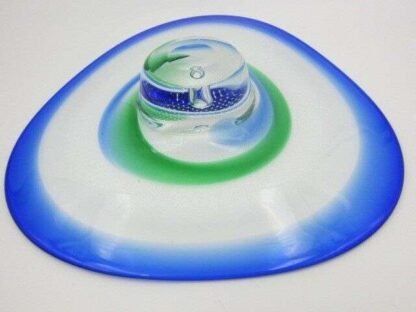 Large green blue Organic sommerso and fine bubbles art glass centrepiece bowl - Image 7