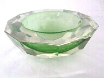 Murano Mandruzzato 25cm 6KG green sommerso diamond cut art glass caviar bowl XXL - Image 3