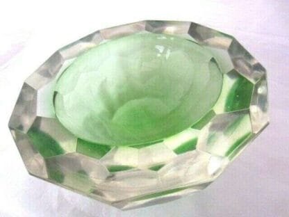 Murano Mandruzzato 25cm 6KG green sommerso diamond cut art glass caviar bowl XXL