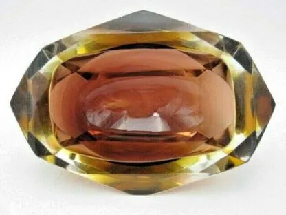 Murano brown and amber sommerso art glass geometric faceted block cut bowl c60s - Image 11