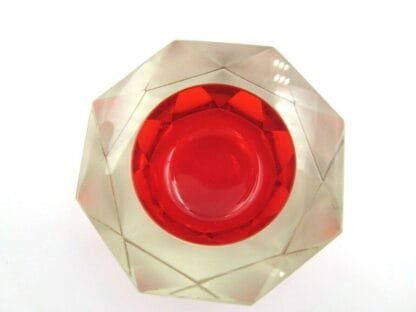 Murano large red hexagon shaped sommerso faceted block cut art glass bowl - Image 11