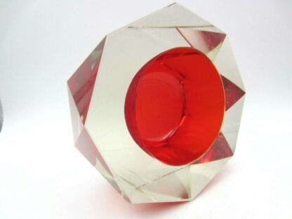 Murano large red hexagon shaped sommerso faceted block cut art glass bowl - Image 12