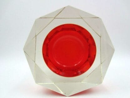 Murano large red hexagon shaped sommerso faceted block cut art glass bowl - Image 3