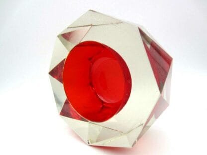 Murano large red hexagon shaped sommerso faceted block cut art glass bowl - Image 8