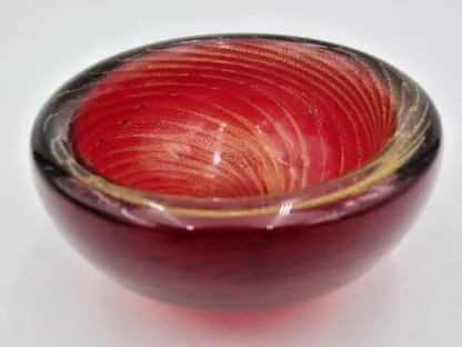 Seguso era Red and 24k gold swirl art glass bowl, Murano, Italy