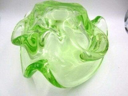 Vibrant Murano art glass fluorescent freeform bowl lime, green & pink c50/60s UV - Image 11