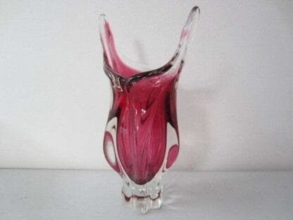 Czech art glass vase Josef Hospodka Chribska pink 1960 rare 32cm large & heavy - Image 12