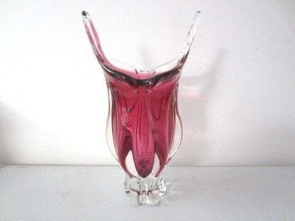 Czech art glass vase Josef Hospodka Chribska pink 1960 rare 32cm large & heavy - Image 3