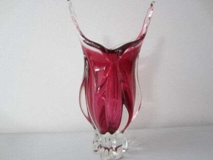 Czech art glass vase Josef Hospodka Chribska pink 1960 rare 32cm large & heavy - Image 6