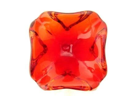 Fire engine red czech sommerso art glass bowl candy dish Skrdlovice Beranek 60s - Image 5