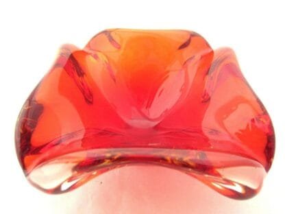 Fire engine red czech sommerso art glass bowl candy dish Skrdlovice Beranek 60s