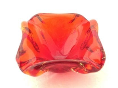 Fire engine red czech sommerso art glass bowl candy dish Skrdlovice Beranek 60s - Image 10