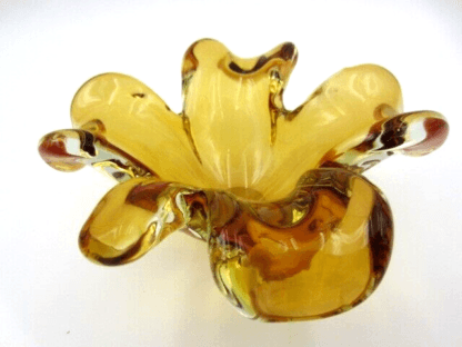 Lucky four leaf clover bowl Murano golden colour sommerso unmarked very 60s