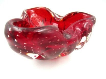 Mid century Murano Sommerso red ribbed bullicante art glass bowl - Image 3