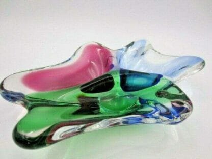 Murano Poli Seguso era freeform blue pink green three section sommerso bowl - Image 3