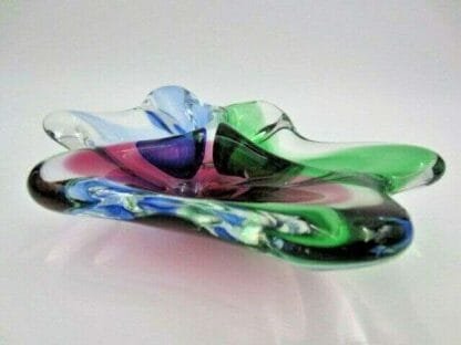 Murano Poli Seguso era freeform blue pink green three section sommerso bowl - Image 6