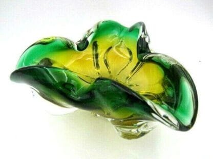 Murano Sommerso style Chribska green & gold freeform art glass bowl - Image 4