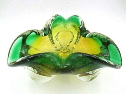 Murano Sommerso style Chribska green & gold freeform art glass bowl