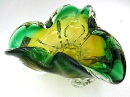 Murano Sommerso style Chribska green & gold freeform art glass bowl - Image 8