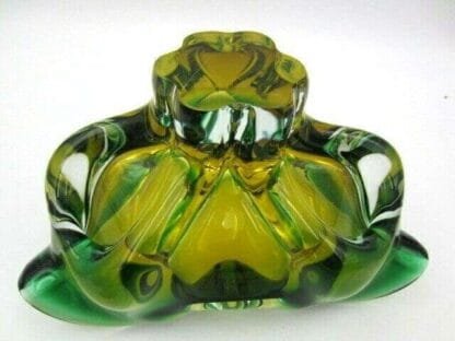 Murano Sommerso style Chribska green & gold freeform art glass bowl - Image 9