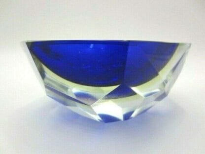 Murano cobalt blue in amber abstract faceted block cut bowl c1960s - Image 4